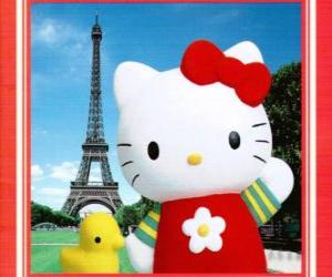 Puzzle Hello Kitty με ένα πουλάκι και τον Πύργο του Άιφελ στο παρασκήνιο